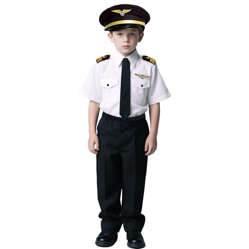SCYPRUTH Fluglinien-Pilotenkostüm für Kinder, Kapitän, Pilotenuniform, für Karrieretag, Halloween, Verkleidung, Geburtstagsgeschenke von SCYPRUTH