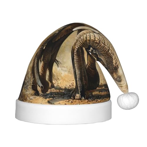 Alter Elefant und junger Elefant, 1 Packung Weihnachtsmütze, Plüsch-Weihnachtsmannmütze für Teenager, Weihnachtskostüm, Party und Feiertagsveranstaltung von SDEGTHO
