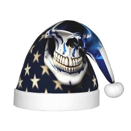 Blaue gestreifte Sterne Totenkopf 1 Packung Weihnachtsmützen Plüsch Nikolausmütze für Jugendliche Weihnachten Kostüm Party und Urlaub Event von SDEGTHO