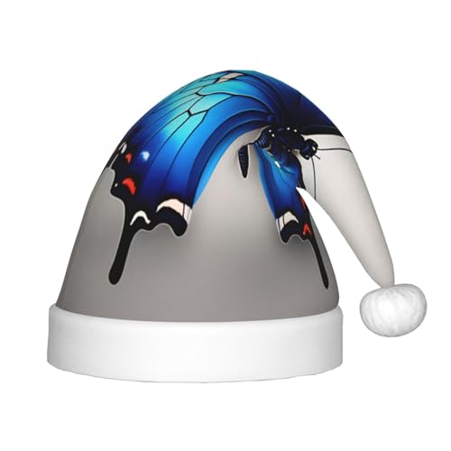 Blauer Schmetterling 1 Packung Weihnachtsmützen Plüsch Weihnachtsmannmütze für Jugendliche Weihnachten Kostüm Party und Urlaub Event von SDEGTHO