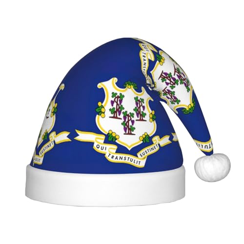 Connecticut Staatsflagge, 1 Packung Weihnachtsmütze, Plüsch-Weihnachtsmannmütze für Teenager, Weihnachtskostüm, Party und Feiertagsveranstaltung von SDEGTHO