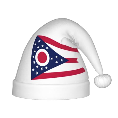 Ohio State Flag 1 Packung Weihnachtsmützen Plüsch Weihnachtsmannmütze für Jugendliche Weihnachtskostüm Party und Feiertagsveranstaltung von SDEGTHO