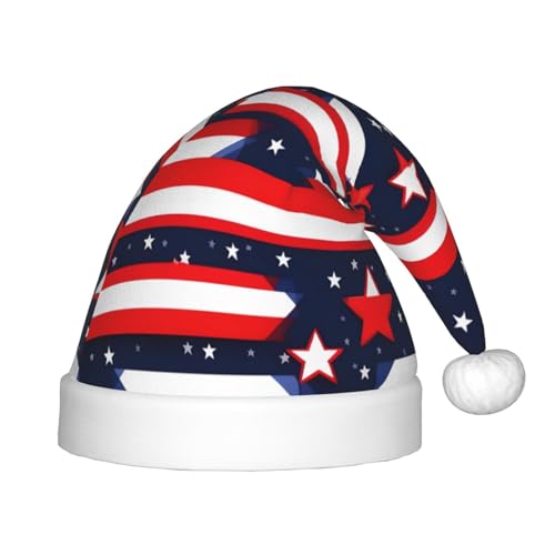 Patriotische Sterne Streifen Unabhängigkeitstag Druck 1 Packung Weihnachtsmützen Plüsch Nikolausmütze für Jugendliche Weihnachten Kostüm Party und Urlaub Event von SDEGTHO