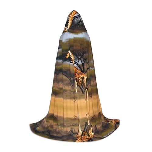 SDEGTHO Afrika Giraffe Majestätischer Baum Halloween Kapuzenumhang Langer Kapuzenumhang Karneval Umhang Kostüme Kapuzenumhang Maskerade von SDEGTHO