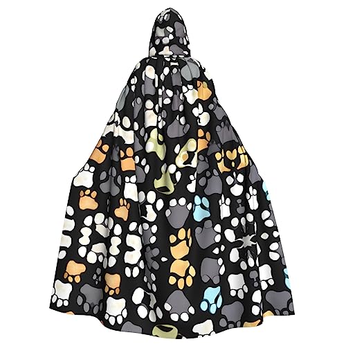 SDEGTHO Hundepfotenabdrücke Erwachsenenumhang mit Kapuze, Halloween-Hexenkostüm für Männer und Frauen, Cosplay-Kostüme von SDEGTHO