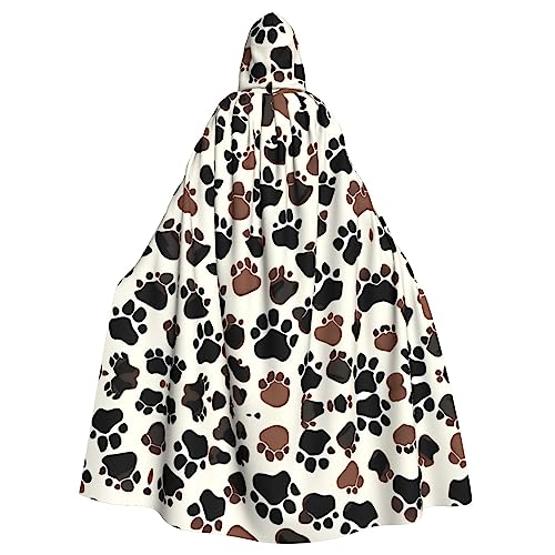 SDEGTHO Hundepfotenabdrücke Erwachsenenumhang mit Kapuze, Halloween-Hexenkostüm für Männer und Frauen, Cosplay-Kostüme von SDEGTHO