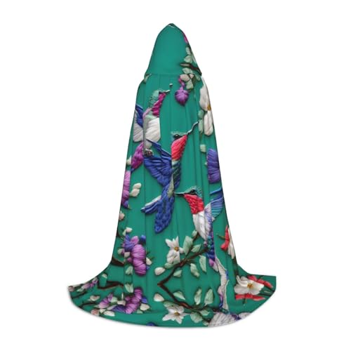 SDEGTHO Kapuzenumhang mit Blumen-Kolibri-Stickerei, Halloween, langer Kapuzenumhang, Karneval, Umhang, Kostüme, Kapuzenumhang, Maskerade von SDEGTHO