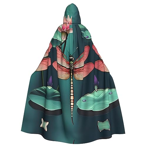 SDEGTHO Libelle mit Seerose, Umhang mit Kapuze, Umhang für Erwachsene, Halloween, Hexenkostüm für Damen und Herren, Cosplay-Kostüme von SDEGTHO