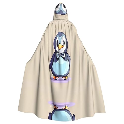 SDEGTHO Niedlicher Pinguin-Aufdruck, Erwachsenen-Kapuzenumhang, Halloween-Hexenkostüm für Männer und Frauen, Cosplay-Kostüme von SDEGTHO
