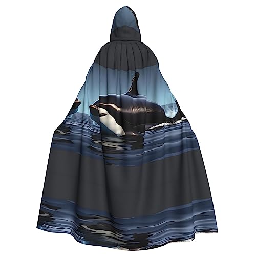 SDEGTHO Orca Killerwal Druck Erwachsene Kapuzenumhang Umhang Halloween Hexenkostüm für Damen und Herren Cosplay Kostüme von SDEGTHO