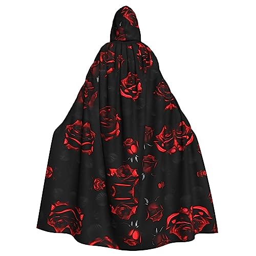 SDEGTHO Rote und schwarze Rosen mit Kapuze für Erwachsene, Halloween-Hexenkostüm für Männer und Frauen, Cosplay-Kostüme von SDEGTHO