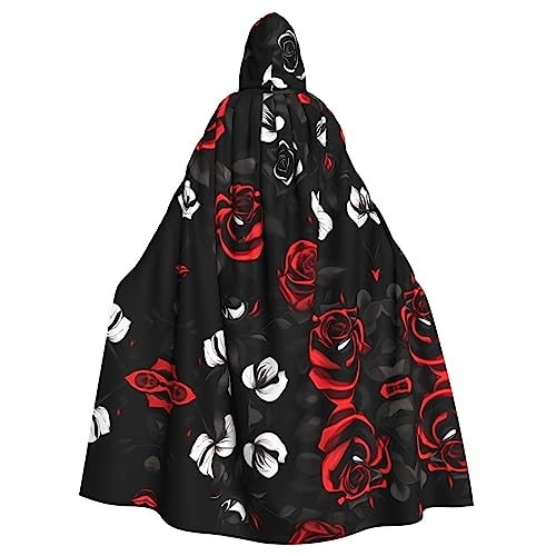 SDEGTHO Schwarz-weiße und rote Rosen mit Kapuze, Umhang für Erwachsene, Halloween-Hexenkostüm für Männer und Frauen, Cosplay-Kostüme SDEGTHO Schwarz-weiße und rote Rosen mit Kapuze, Umhang für Erwachsene, Halloween-Hexenkostüm für Männer und Frauen, Cosplay-Kostüme von SDEGTHO