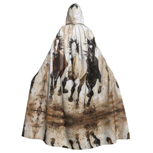 SDEGTHO Umhang mit Kapuze für Erwachsene, Motiv: Pferde, Laufkunst, Halloween-Hexenkostüm, für Damen und Herren SDEGTHO Umhang mit Kapuze für Erwachsene, Motiv: Pferde, Laufkunst, Halloween-Hexenkostüm, für Damen und Herren von SDEGTHO