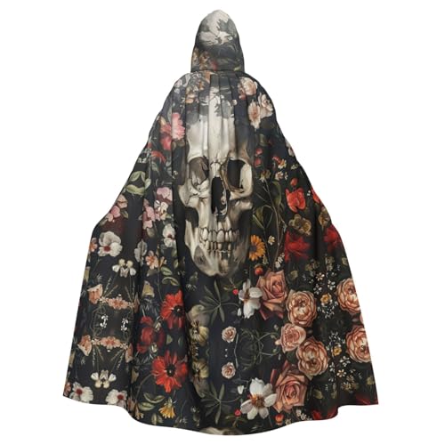 SDEGTHO Umhang mit Kapuze und Totenkopf mit Blumenmuster, Halloween-Hexenkostüm für Damen und Herren von SDEGTHO