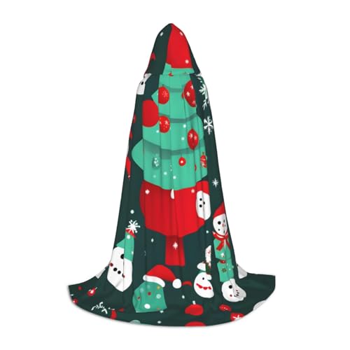 SDEGTHO Umhang mit Kapuze und Weihnachtsbaum und Schneemann, langer Kapuzenumhang, Karneval, Kostüme, Kapuzenumhang, Maskerade von SDEGTHO