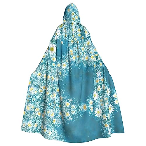 SDEGTHO Weißes blaues Gänseblümchen-Kostüm für Erwachsene, mit Kapuze, Halloween-Hexenkostüm für Damen und Herren, Cosplay-Kostüme von SDEGTHO
