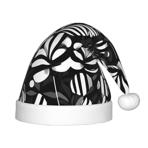 Schwarz-weiß gestreifte Blumen, 1 Packung Weihnachtsmützen, Plüsch-Weihnachtsmannmütze für Teenager, Weihnachtskostüm, Party und Feiertags-Event von SDEGTHO