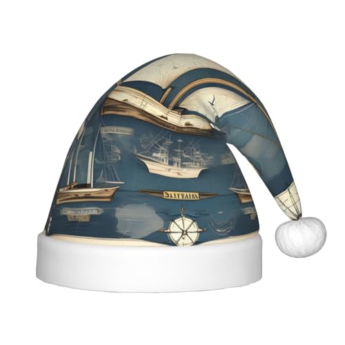 Segelboot-Karte, 1 Packung Weihnachtsmützen, Plüsch-Weihnachtsmannmütze für Teenager, Weihnachtskostüm, Party und Feiertagsveranstaltung von SDEGTHO