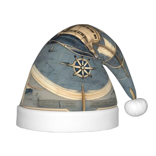 Segelboot-Karten-Druck, 1 Packung Weihnachtsmützen, Plüsch-Weihnachtsmannmütze für Teenager, Weihnachtskostüm, Party und Feiertagsveranstaltung von SDEGTHO