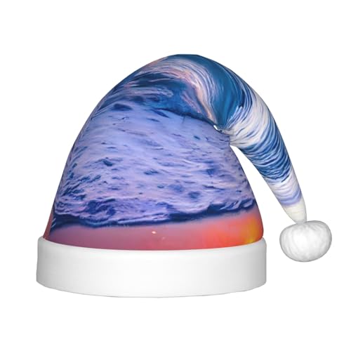 Strand-Sonnenuntergang Ozeanwellen, 1 Packung Weihnachtsmützen, Plüsch-Weihnachtsmannmütze für Teenager, Weihnachtskostüm, Party und Feiertagsveranstaltung von SDEGTHO