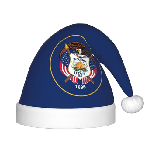Utah-Flagge, 1 Packung Weihnachtsmütze, Plüsch-Weihnachtsmannmütze für Teenager, Weihnachtskostüm, Party und Feiertagsveranstaltung von SDEGTHO