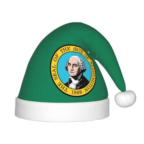 Washington Flagge, 1 Packung Weihnachtsmütze, Plüsch-Weihnachtsmannmütze für Teenager, Weihnachten, Kostüm, Party und Feiertagsveranstaltung von SDEGTHO