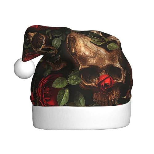 Weihnachtsmütze mit Totenkopf und roter Rose, Plüschstoff, Weihnachtsmannmütze für Weihnachten, Kostümparty und Feiertagsveranstaltung, 1 Stück von SDEGTHO