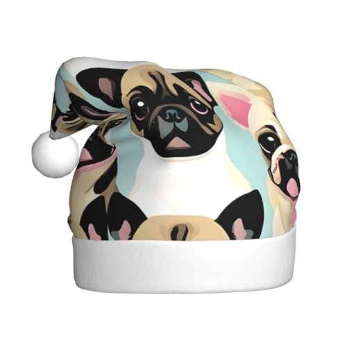 Weihnachtsmütze mit niedlichem Chihuahua-Mops, Plüschstoff, Weihnachtsmannmütze für Weihnachten, Kostümparty und Feiertage, 1 Stück von SDEGTHO