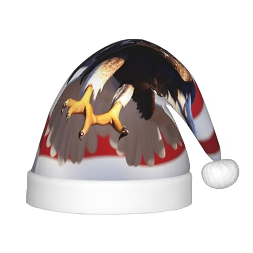 Weißkopfseeadler mit amerikanischer Flagge, 1 Packung Weihnachtsmütze, Plüsch-Weihnachtsmannmütze für Teenager, Weihnachtskostüm, Party und Feiertagsveranstaltung von SDEGTHO