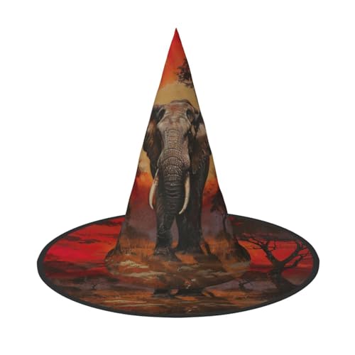 Elefant Sonnenuntergang Druck Party Hut Halloween Karneval Hexen Hüte für Mottopartys Cosplay Urlaub Dekor Elefant Sonnenuntergang Druck Party Hut Halloween Karneval Hexen Hüte für Mottopartys Cosplay Urlaub Dekor von SDFHU