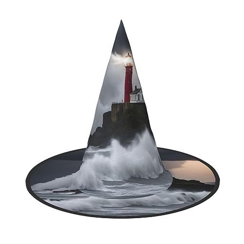 Leuchtturm im Sturm Druck Party Hut Halloween Karneval Hexen Hüte für Mottopartys Cosplay Urlaub Dekor von SDFHU