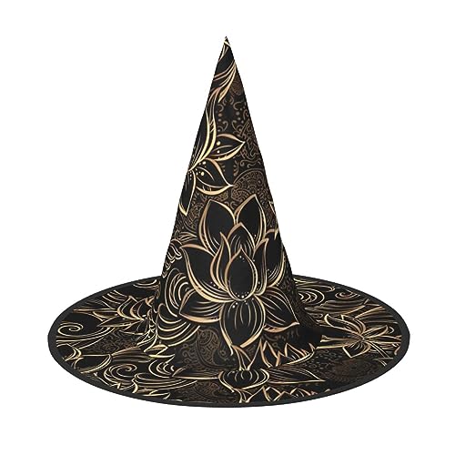 SDFHU Boho Gold Lotus Blumen Druck Party Hut Halloween Karneval Hexen Hüte für Mottopartys Cosplay Urlaub Dekor von SDFHU