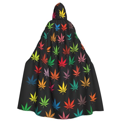 SDFHU Farbenfroher Cannabisblätter-Druck, Halloween-Kapuzenumhang für Erwachsene, stilvoller Umhang für Karneval, Motto-Partys, Cosplays von SDFHU