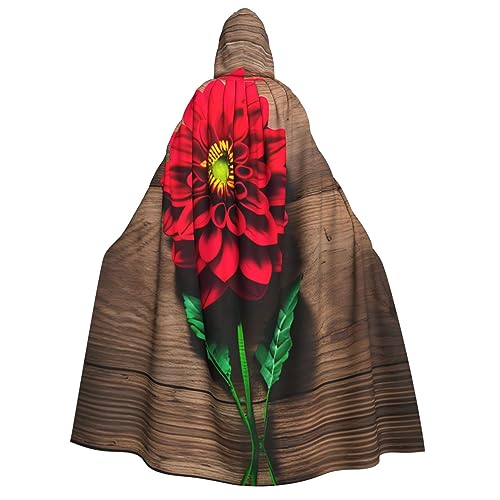 SDFHU Holzbrett, Retro-Blume, roter Dahlien-Druck, Karneval, stilvoller Umhang mit Kapuze, für Cosplay, Maskerade, Bälle und Themenveranstaltungen SDFHU Holzbrett, Retro-Blume, roter Dahlien-Druck, Karneval, stilvoller Umhang mit Kapuze, für Cosplay, Maskerade, Bälle und Themenveranstaltungen von SDFHU