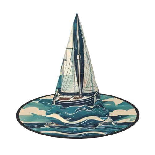 SDFHU Ozean Segelboot Druck Party Hut Halloween Karneval Hexen Hüte für Mottopartys Cosplay Urlaub Dekor von SDFHU