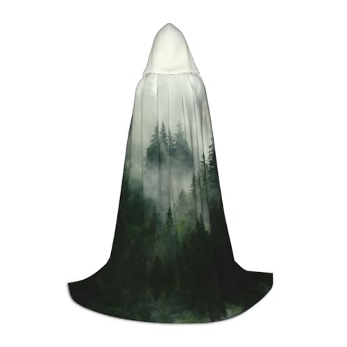 SDFHU Umhang mit Kapuze, Motiv: grüner Baum, nebliger Landschaftsdruck, Cosplay-Umhang für Damen und Herren, Gothic-Umhang mit Hexe, Kapuzenumhang von SDFHU