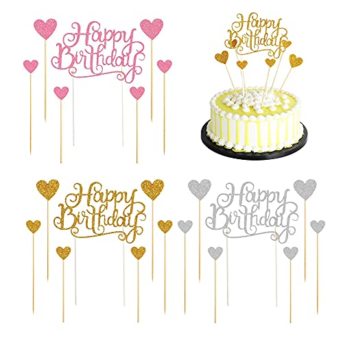 Qanye 6 Sätze Cupcake Topper, Alles Gute zum Geburtstag Kuchen Topper, Cake Topper Geburtstagstorte, Kuchendeckel, 3 Farben, für Geburtstagsfeiern und Jubiläen Verwendet Qanye 6 Sätze Cupcake Topper, Alles Gute zum Geburtstag Kuchen Topper, Cake Topper Geburtstagstorte, Kuchendeckel, 3 Farben, für Geburtstagsfeiern und Jubiläen Verwendet von Qanye