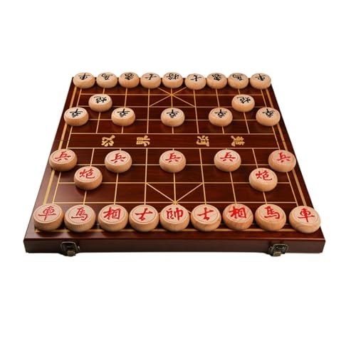 Chinesisches Schach, Strategie-Brettspiele for 2 Spieler, Reise-Brettspiel-Set mit Buchenholzfiguren und faltbarem Schachbrett(3.8cm/1.5in) von SDFSDE