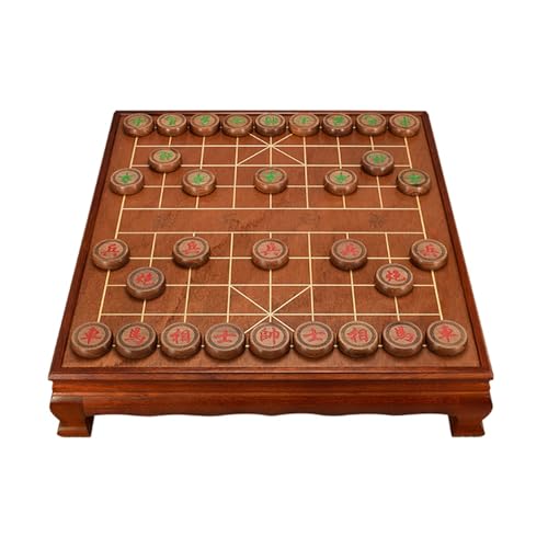 Chinesisches Schach Xiangqi mit Schachfiguren aus Holz und Tisch, traditionelle Klassische Lernstrategiespiele, Reisebrettset inklusive Aufbewahrungsbox(Ox-Horn Wood) von SDFSDE