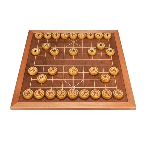 Chinesisches Schach Xiangqi mit Schachfiguren und Schachbrett aus Holz, traditionelle Klassische Lernstrategiespiele, Reisebrettset inklusive Aufbewahrungsbox(Gold Sandalwood) von SDFSDE