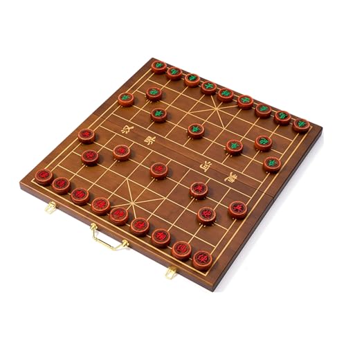 Chinesisches Schachspiel, Strategie-Brettspiele for 2 Spieler, Reise-Brettspielset mit Palisanderfiguren und faltbarem Bambus-Schachbrett(4.8cm/1.9in) von SDFSDE