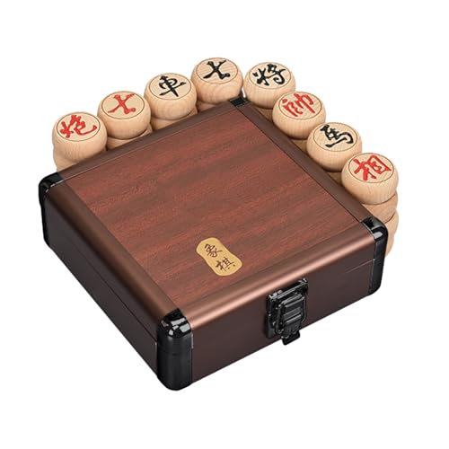 Chinesisches Schachspiel, Xiangqi-Reisebrettspielset aus Buchenholz mit Schachbrett aus Leder und Aluminiumbox, Strategiebrettspiele for 2 Spieler(3.8cm/1.5in) von SDFSDE