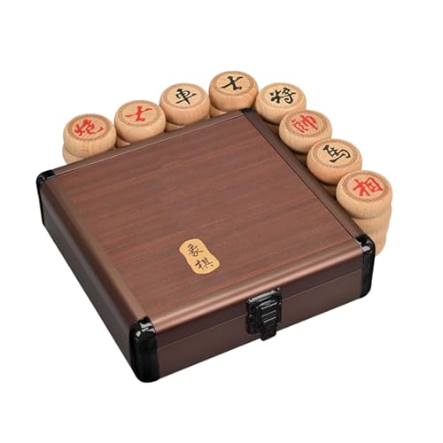 Chinesisches Schachspiel, Xiangqi-Reisebrettspielset aus Buchenholz mit Schachbrett aus Leder und Aluminiumbox, Strategiebrettspiele for 2 Spieler(4.8cm/1.9in) von SDFSDE