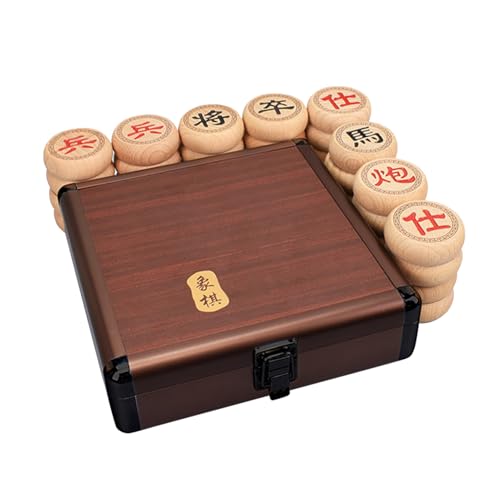 Chinesisches Schachspiel, Xiangqi-Reisebrettspielset aus Buchenholz mit Schachbrett aus Leder und Aluminiumbox, Strategiebrettspiele for 2 Spieler(5.8cm/2.3in) von SDFSDE