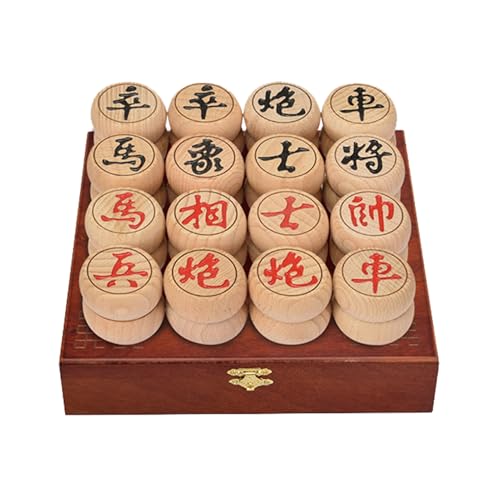 Chinesisches Schachspiel, Xiangqi-Reisebrettspielset aus Buchenholz mit Schachbrett aus Leder und Holzbox, Strategiebrettspiele for 2 Spieler(3.8cm/1.5in) von SDFSDE
