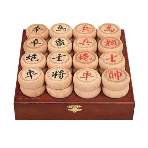 Chinesisches Schachspiel, Xiangqi-Reisebrettspielset aus Buchenholz mit Schachbrett aus Leder und Holzbox, Strategiebrettspiele for 2 Spieler(4.8cm/1.9in) von SDFSDE