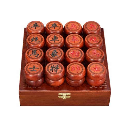 Chinesisches Schachspiel, traditionelles Xiangqi, klassisches pädagogisches Strategie-Brettspiel mit Figuren aus Rosenholz, Schachbrett aus Leder und Aufbewahrungsbox(3.8 x 1.5cm/1.5 x 0.6in) von SDFSDE