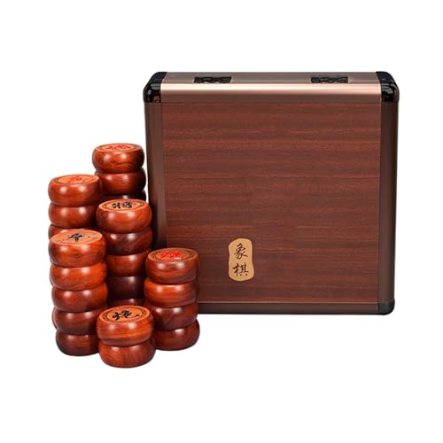 Chinesisches Schachspiel, traditionelles Xiangqi, klassisches pädagogisches Strategie-Brettspiel mit Figuren aus Rosenholz, Schachbrett aus Leder und Aufbewahrungsbox(4.8 x 2cm/1.9 x 0.8in) von SDFSDE