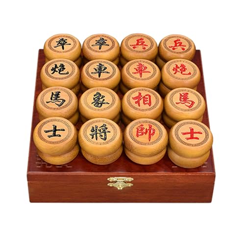 Chinesisches Schachspiel, tragbares Xiangqi-Reisebrettspiel aus Sandelholz mit Schachbrett aus Leder und Holzbox, Strategie-Brettspiele for 2 Spieler(4.8cm/1.9in) von SDFSDE