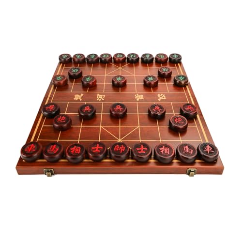 Chinesisches Schachspiel-Set mit Figuren aus Blut-Sandelholz und faltbarem Schachbrett, Strategiespiel for 2 Spieler, tragbares Xiangqi(5.8cm/2.3in) von SDFSDE